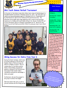 Weekly newsletter w/e 20th April 2018 (Summer Term)